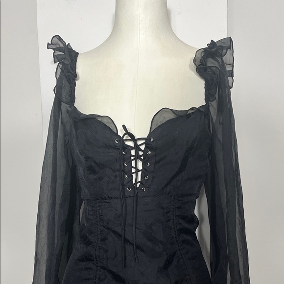 Fashion Nova Black Lace-Up Long Sleeve Dress - Picture 3 of 10